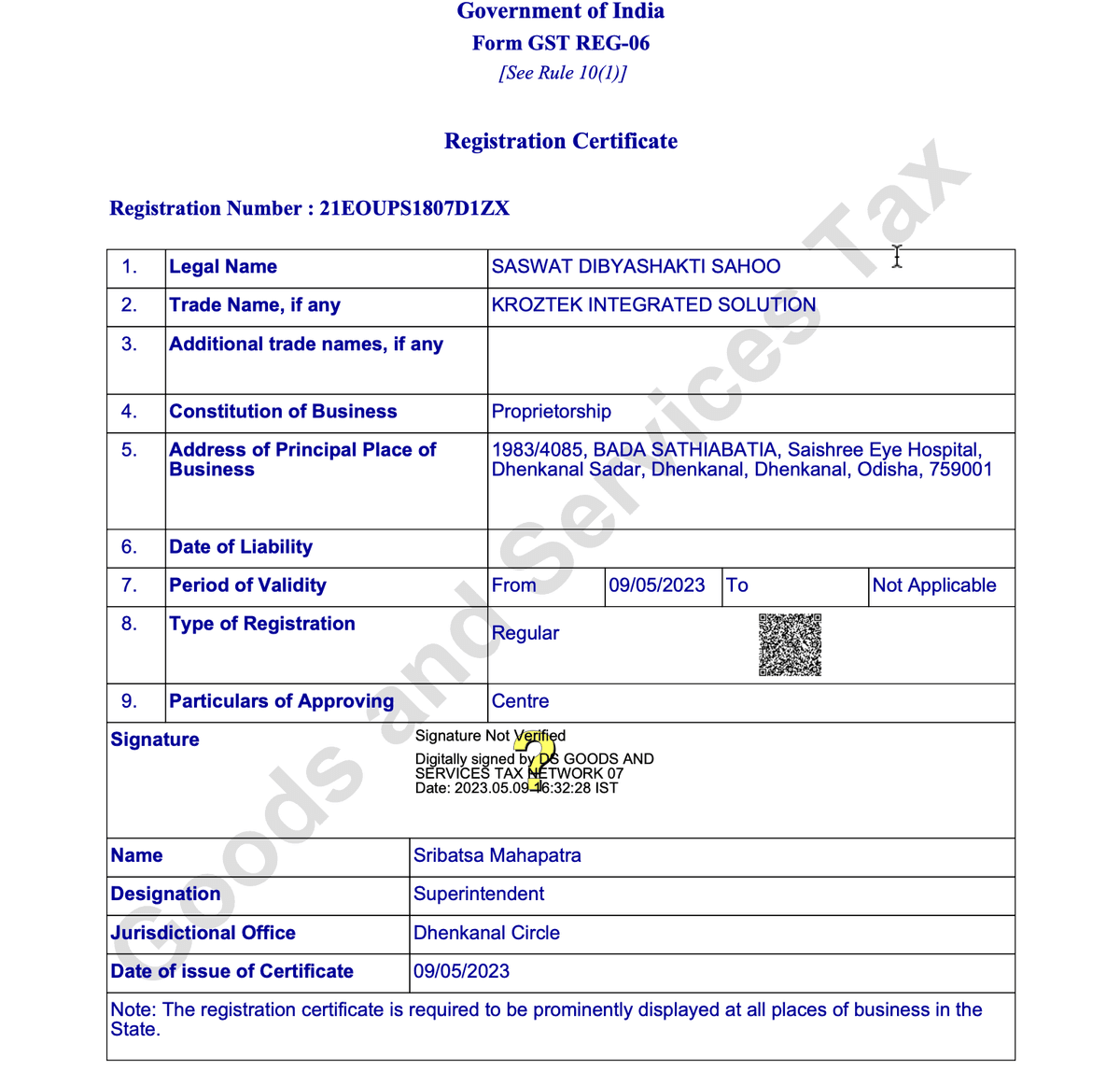GST Registration Certificate